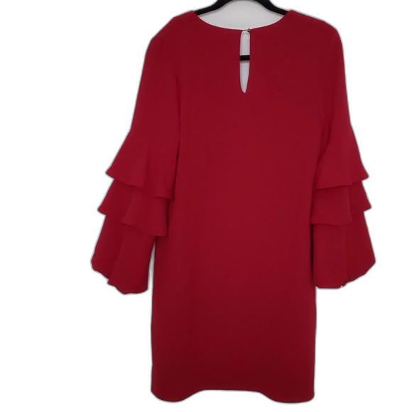 NEW Women's Charles Henry Red V-Neck Ruffled Sleeve Holiday Christmas Dress M - Picture 2 of 8